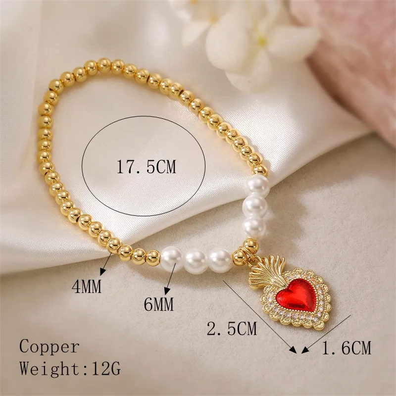 Copper Simple Style Shiny Plating Inlay Heart Shape Zircon Bracelets display picture 7