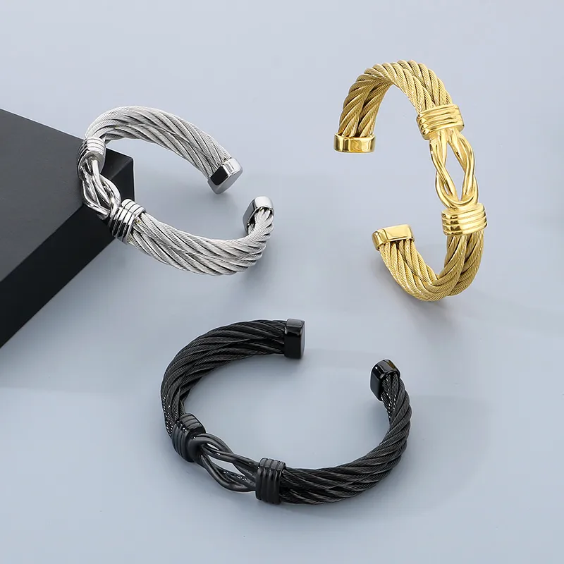 Hip-Hop Solid Color 304 Stainless Steel Men's Cuff Bracelets display picture 12