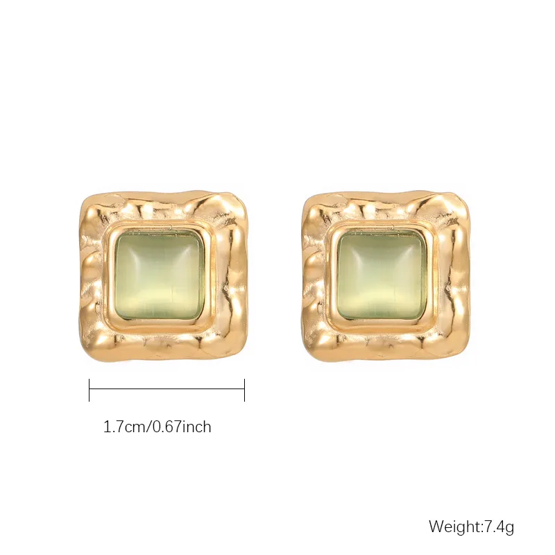 1 Pair Elegant Lady Streetwear Square Inlay 304 Stainless Steel Opal Gold Plated Ear Studs display picture 2
