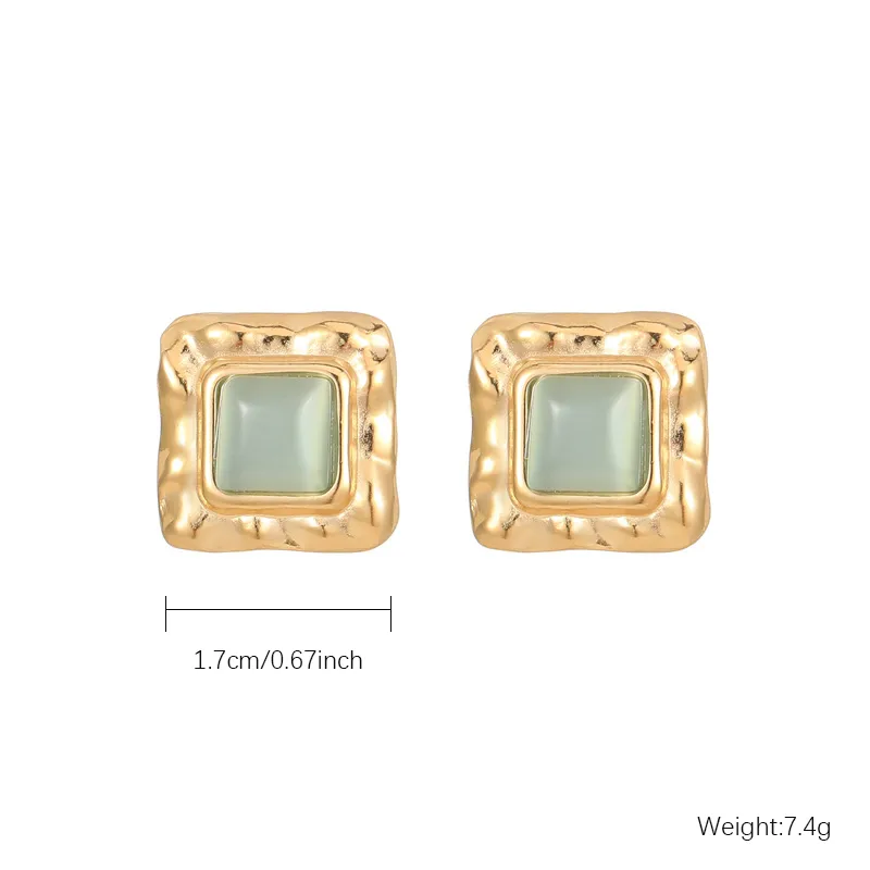 1 Pair Elegant Lady Streetwear Square Inlay 304 Stainless Steel Opal Gold Plated Ear Studs display picture 3