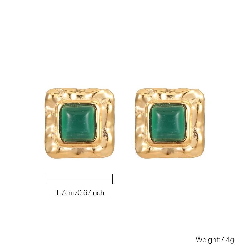 1 Pair Elegant Lady Streetwear Square Inlay 304 Stainless Steel Opal Gold Plated Ear Studs display picture 4