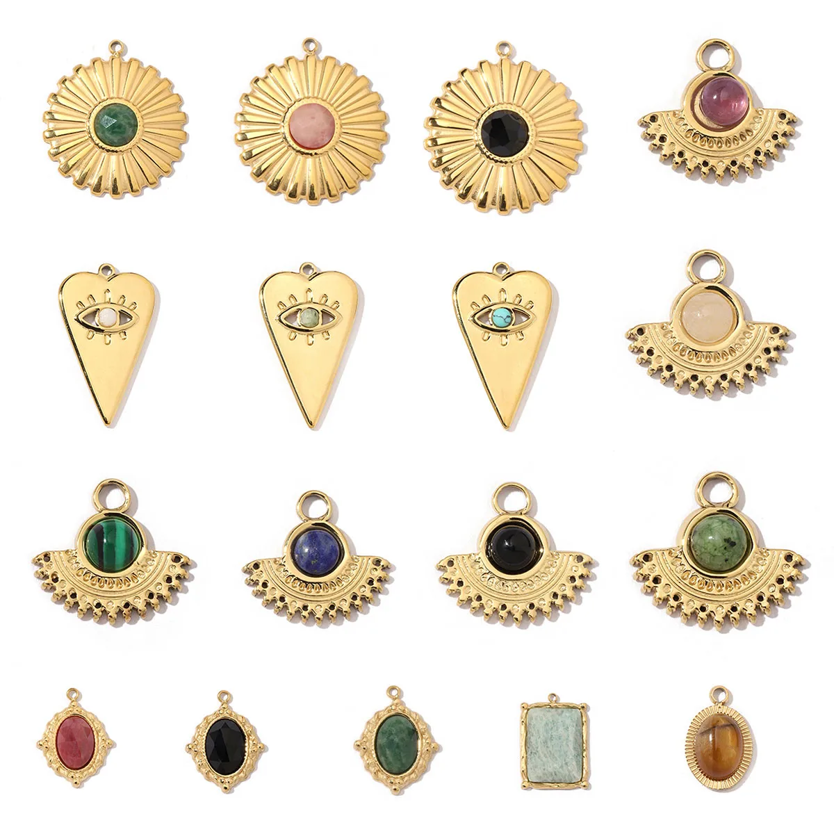 A Pack Of 3 24 * 22mm 201 Stainless Steel Natural Stone 18K Gold Plated Sector Square Polished Pendant display picture 1
