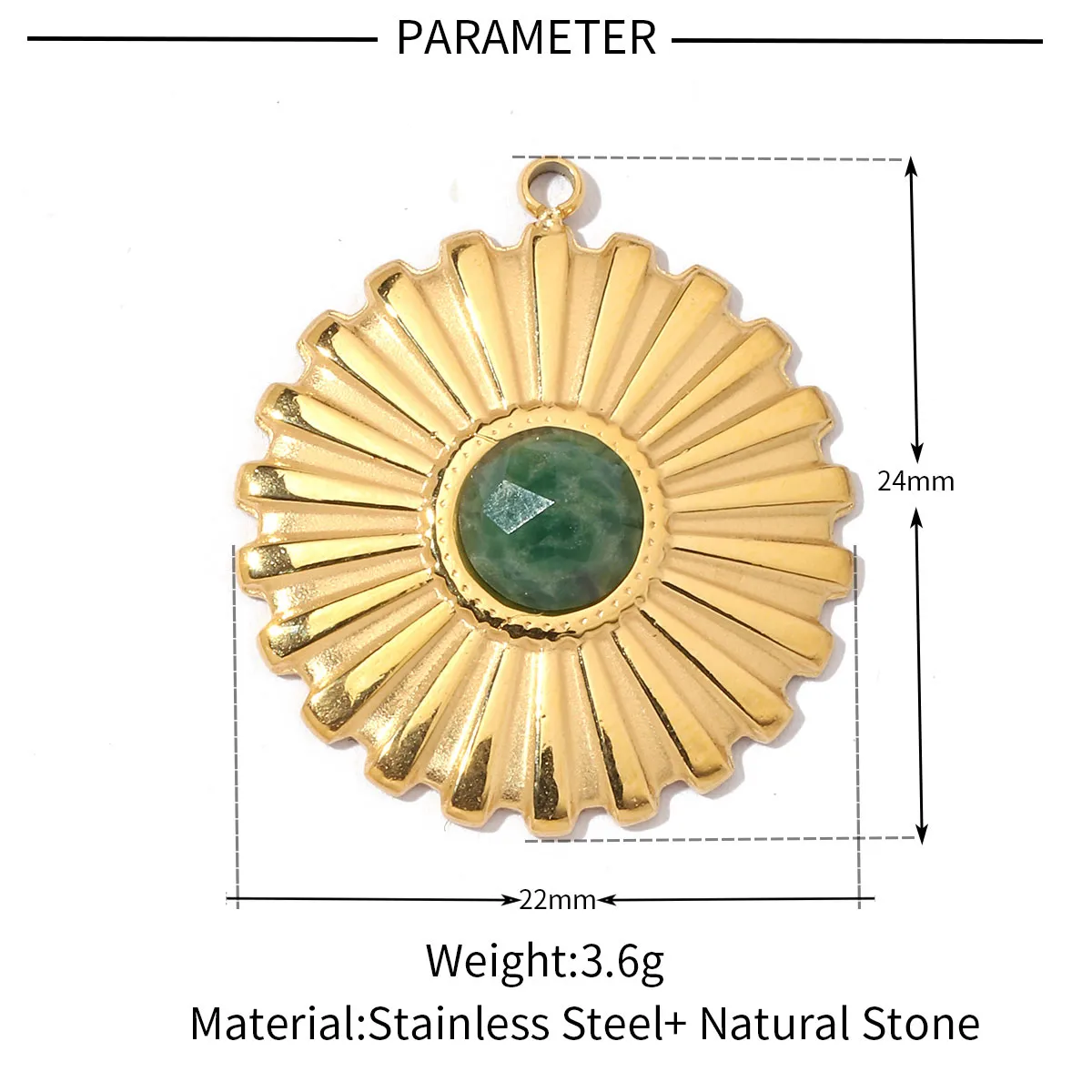 A Pack Of 3 24 * 22mm 201 Stainless Steel Natural Stone 18K Gold Plated Sector Square Polished Pendant display picture 2
