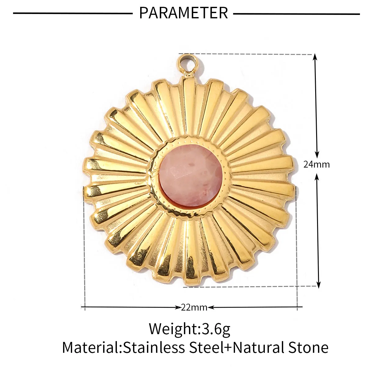 A Pack Of 3 24 * 22mm 201 Stainless Steel Natural Stone 18K Gold Plated Sector Square Polished Pendant display picture 3