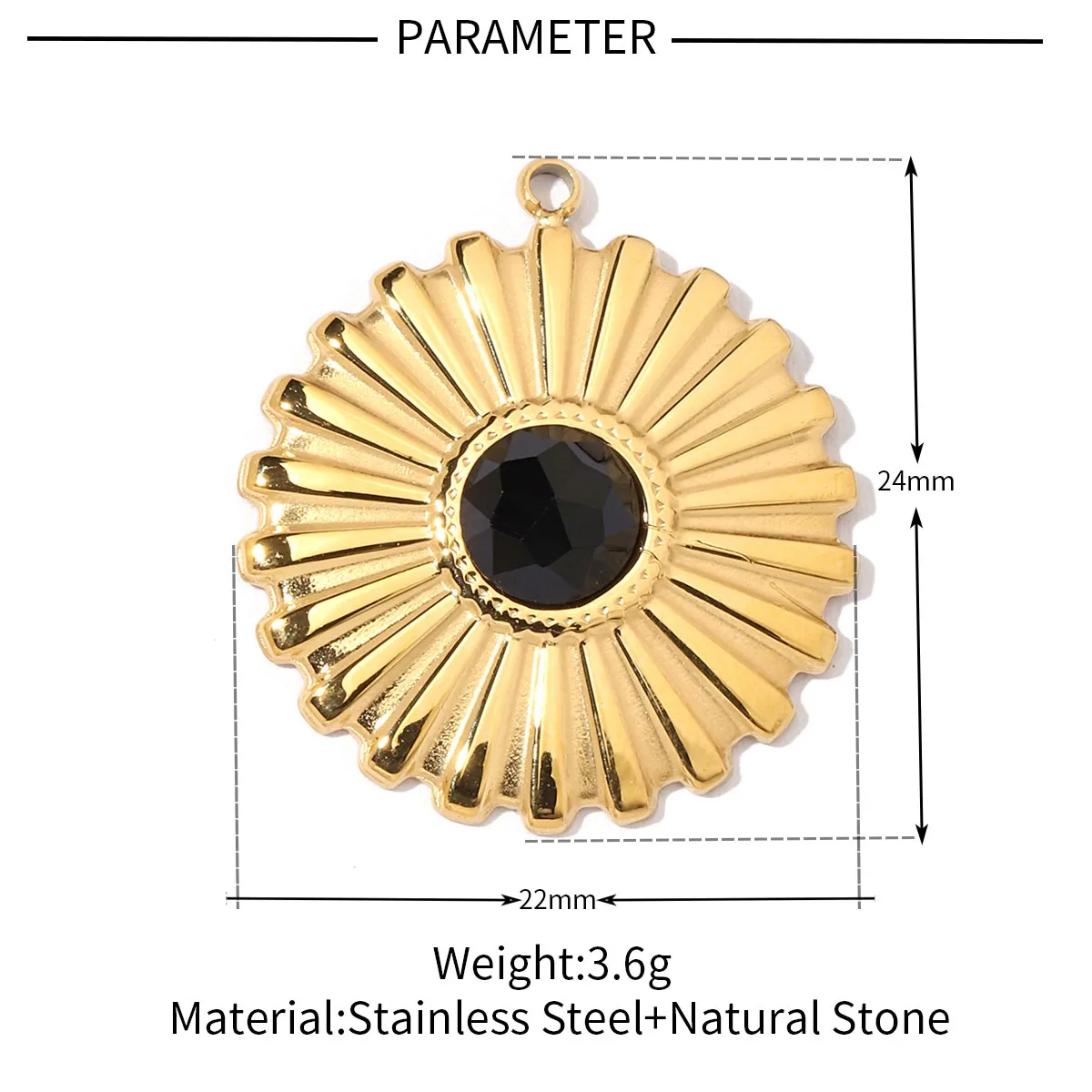 A Pack Of 3 24 * 22mm 201 Stainless Steel Natural Stone 18K Gold Plated Sector Square Polished Pendant display picture 5