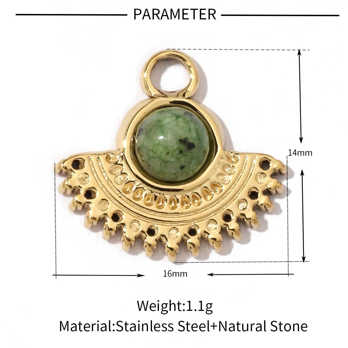 A Pack Of 3 24 * 22mm 201 Stainless Steel Natural Stone 18K Gold Plated Sector Square Polished Pendant display picture 10