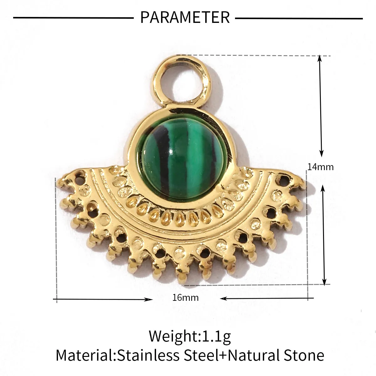 A Pack Of 3 24 * 22mm 201 Stainless Steel Natural Stone 18K Gold Plated Sector Square Polished Pendant display picture 11