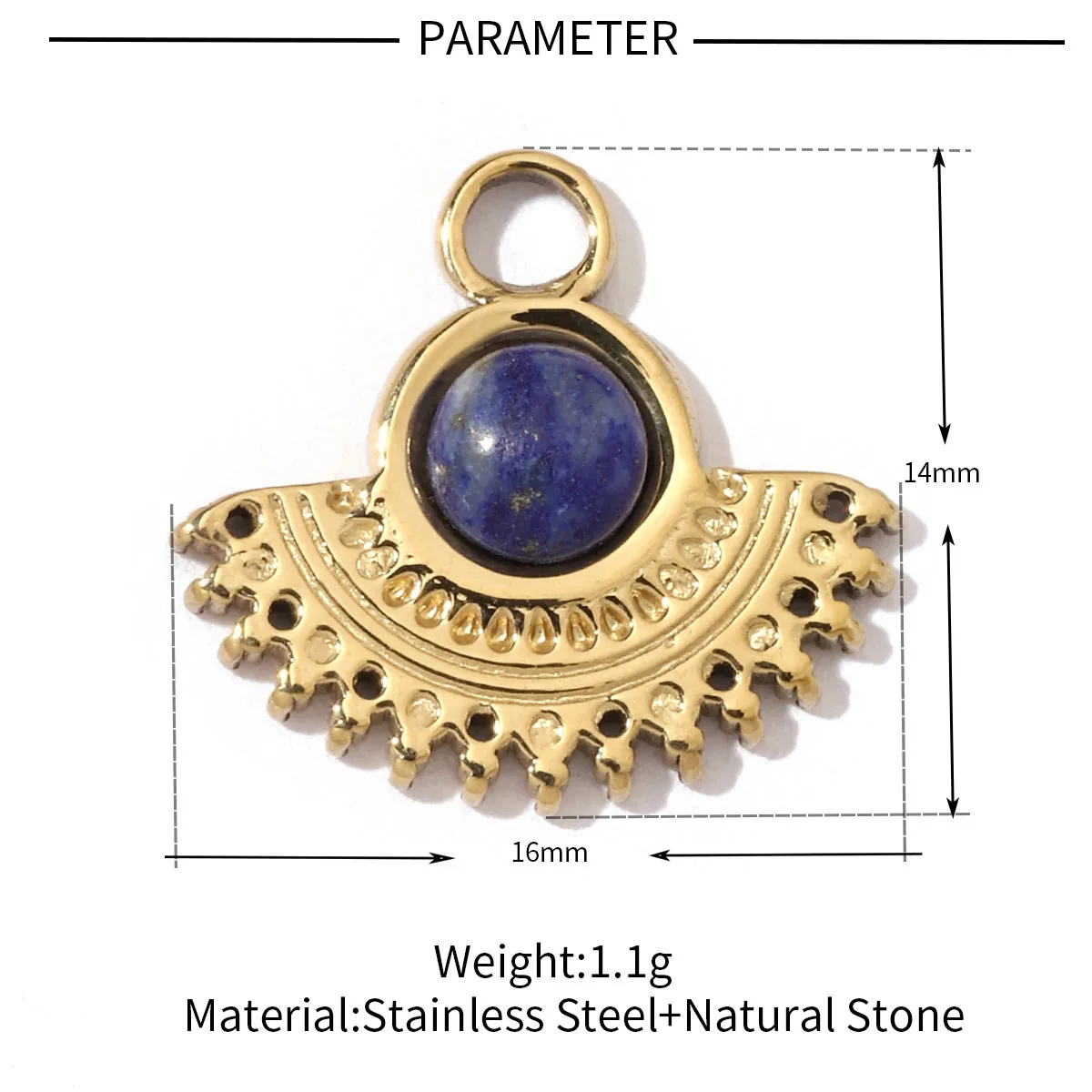 A Pack Of 3 24 * 22mm 201 Stainless Steel Natural Stone 18K Gold Plated Sector Square Polished Pendant display picture 12