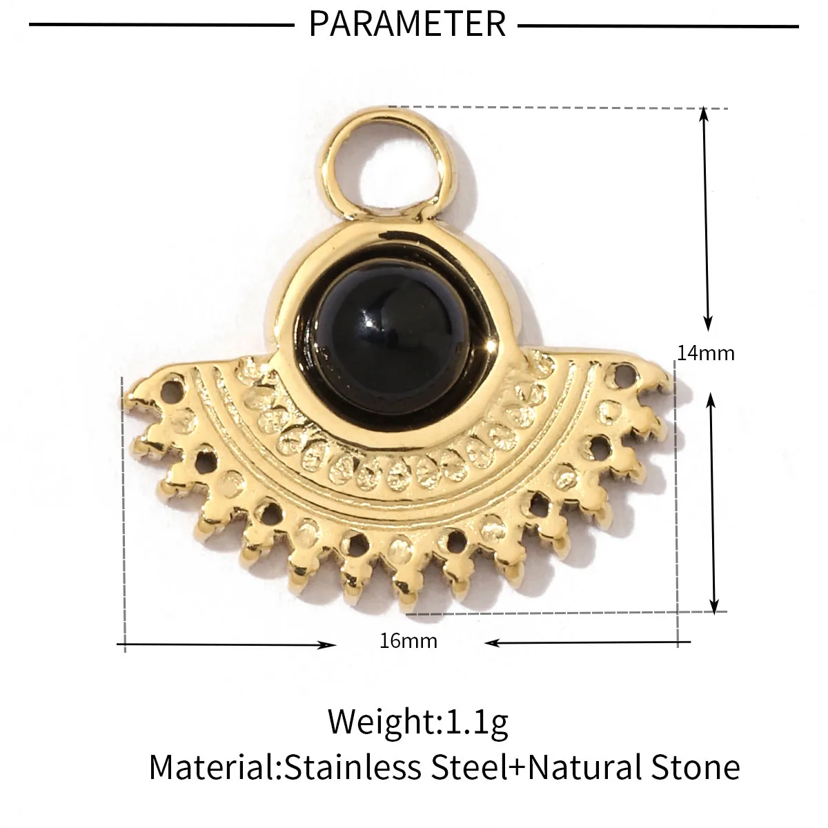 A Pack Of 3 24 * 22mm 201 Stainless Steel Natural Stone 18K Gold Plated Sector Square Polished Pendant display picture 13