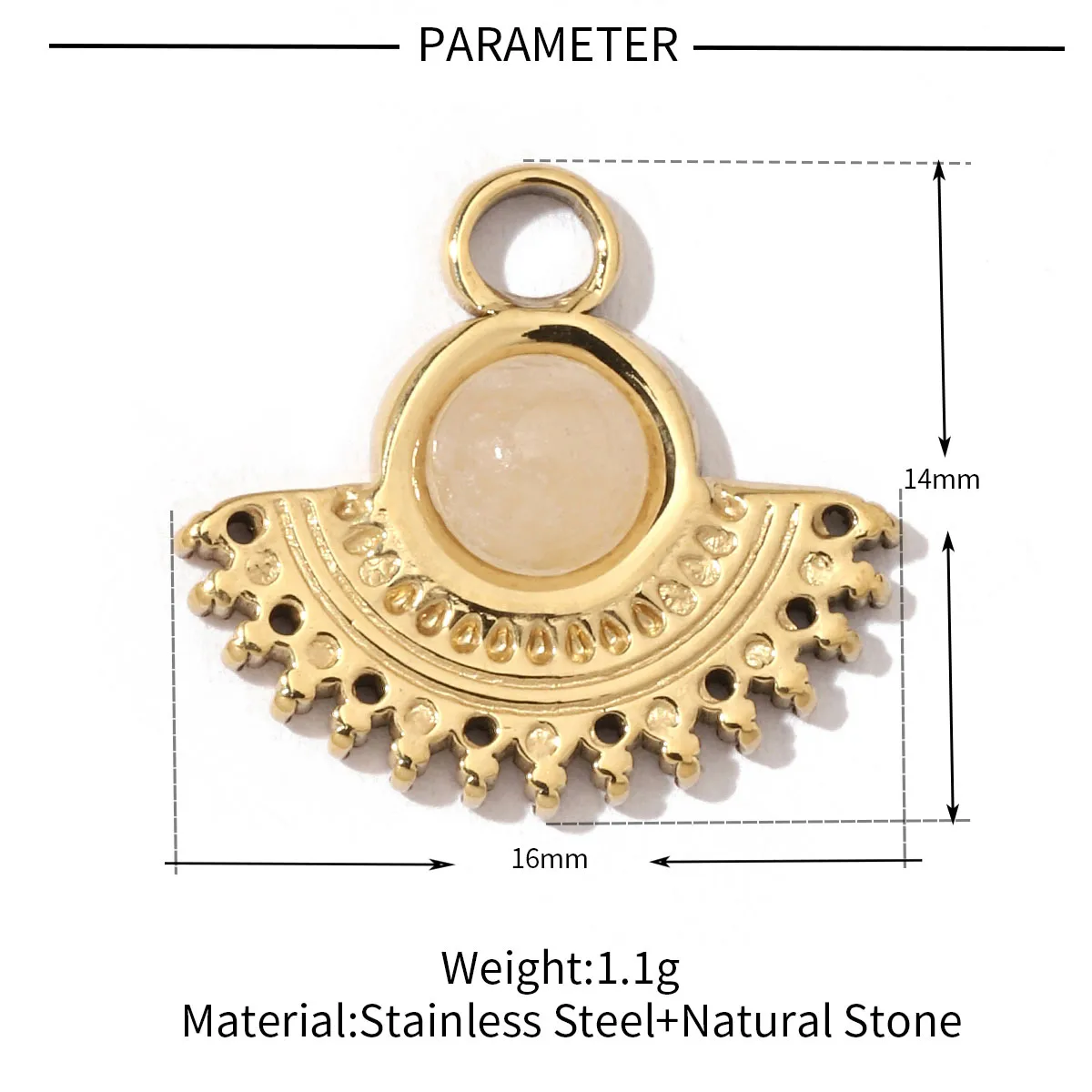 A Pack Of 3 24 * 22mm 201 Stainless Steel Natural Stone 18K Gold Plated Sector Square Polished Pendant display picture 14