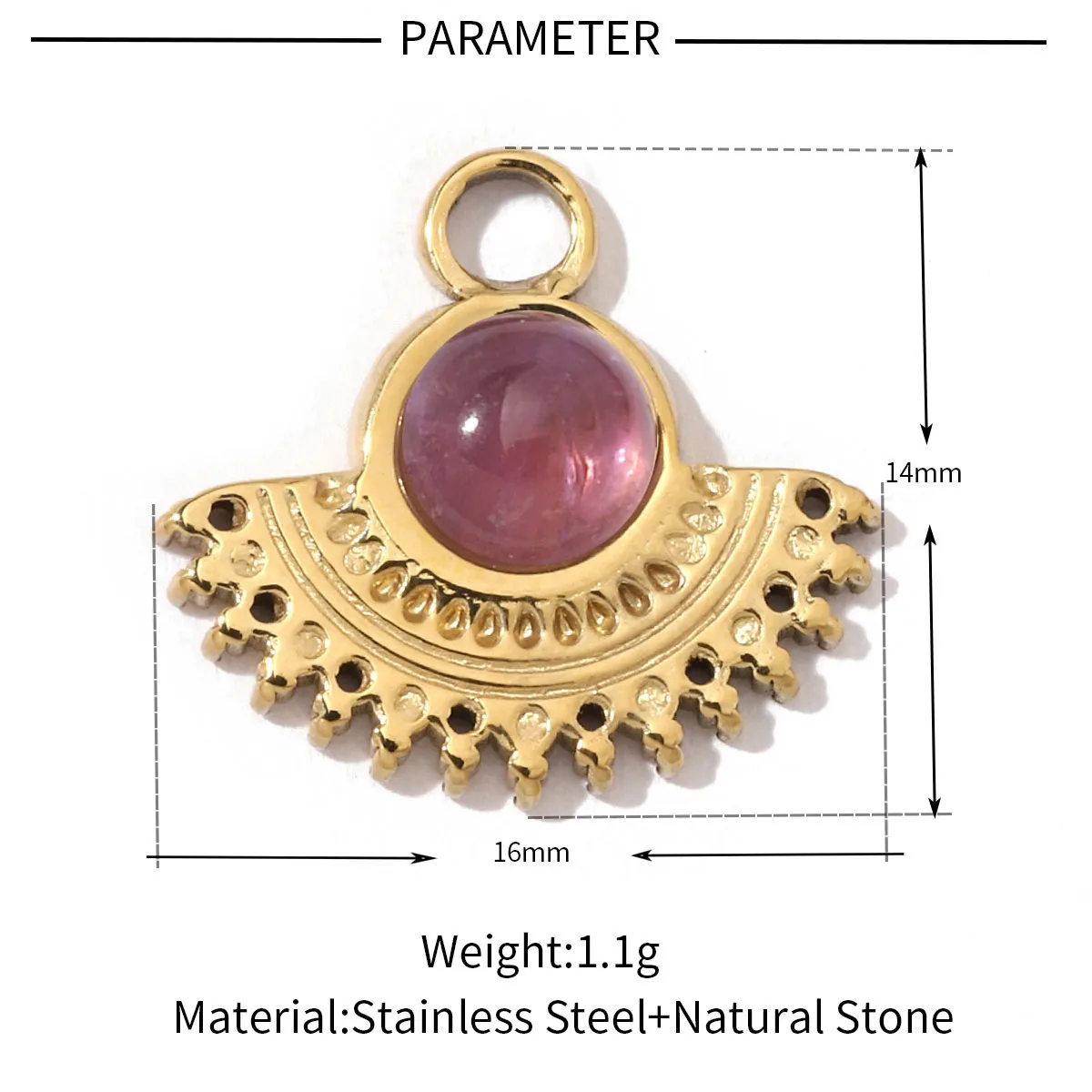 A Pack Of 3 24 * 22mm 201 Stainless Steel Natural Stone 18K Gold Plated Sector Square Polished Pendant display picture 15