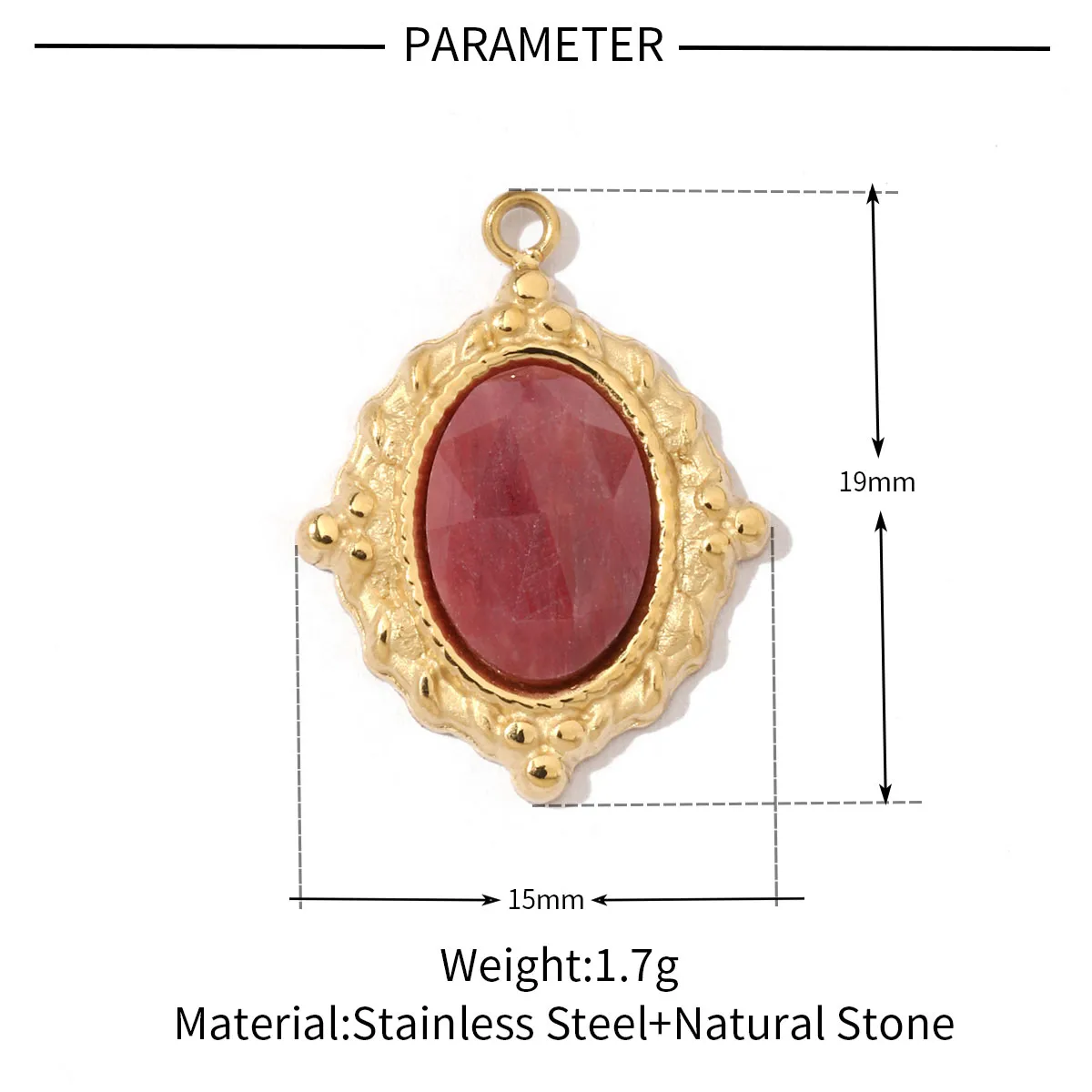A Pack Of 3 24 * 22mm 201 Stainless Steel Natural Stone 18K Gold Plated Sector Square Polished Pendant display picture 18