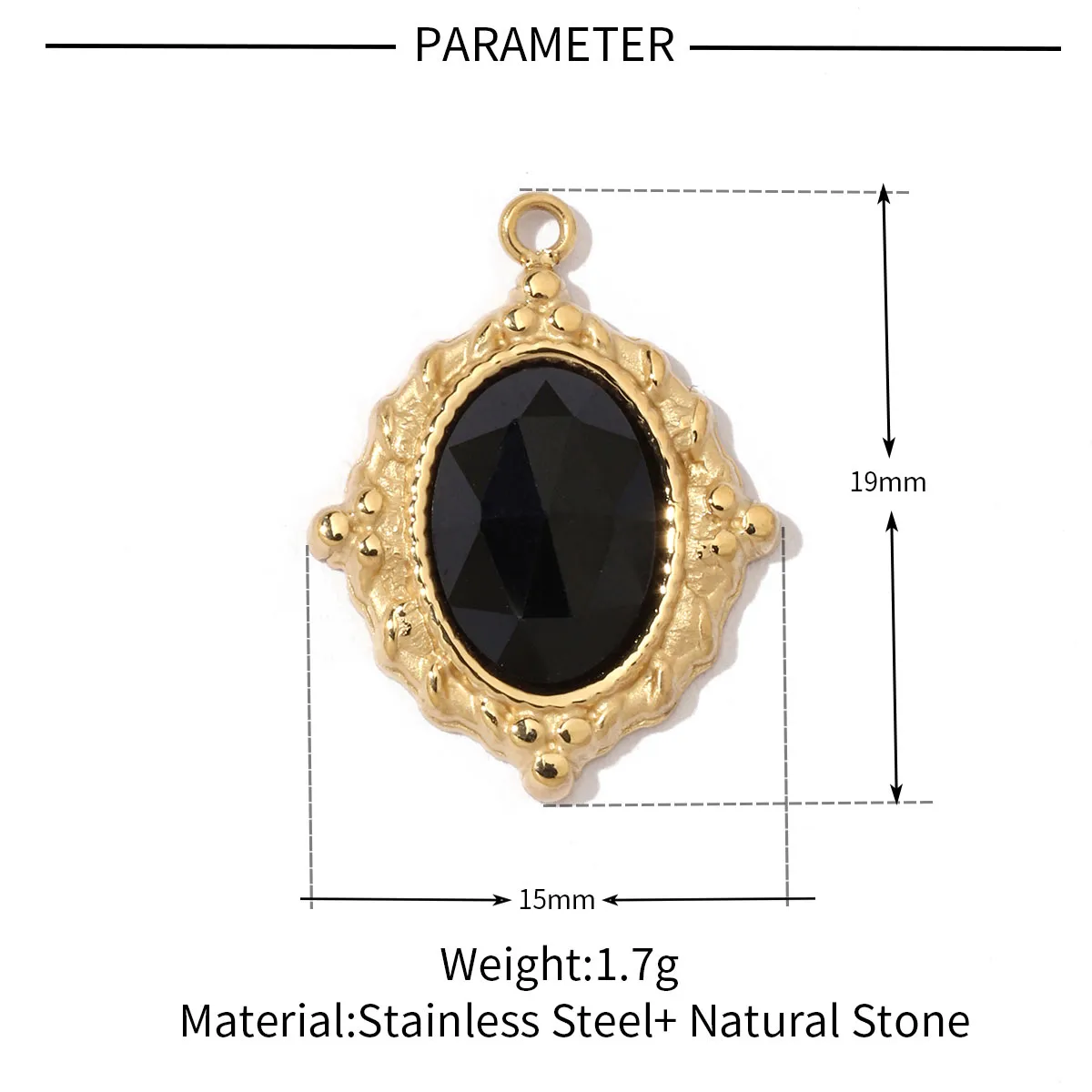 A Pack Of 3 24 * 22mm 201 Stainless Steel Natural Stone 18K Gold Plated Sector Square Polished Pendant display picture 19