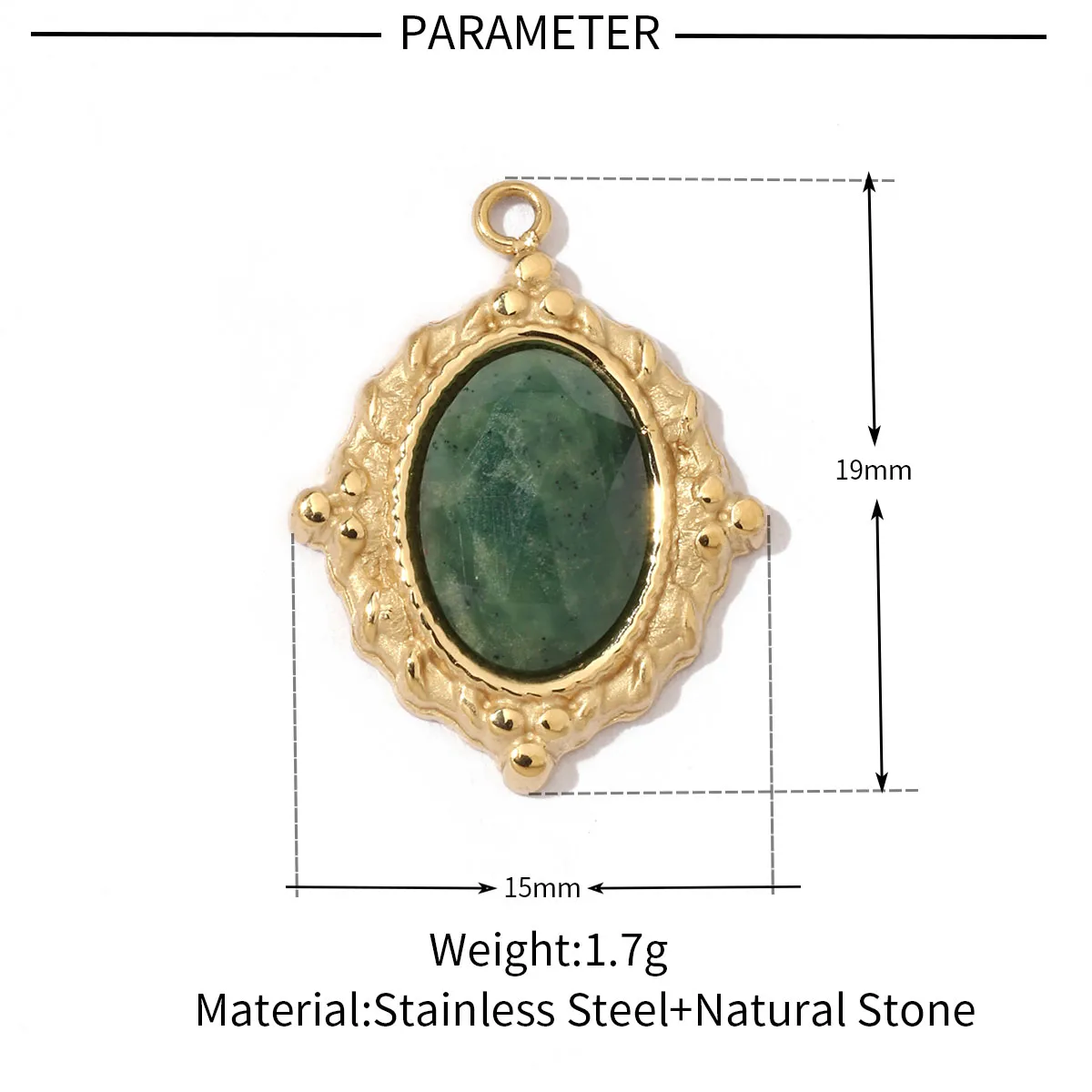 A Pack Of 3 24 * 22mm 201 Stainless Steel Natural Stone 18K Gold Plated Sector Square Polished Pendant display picture 20