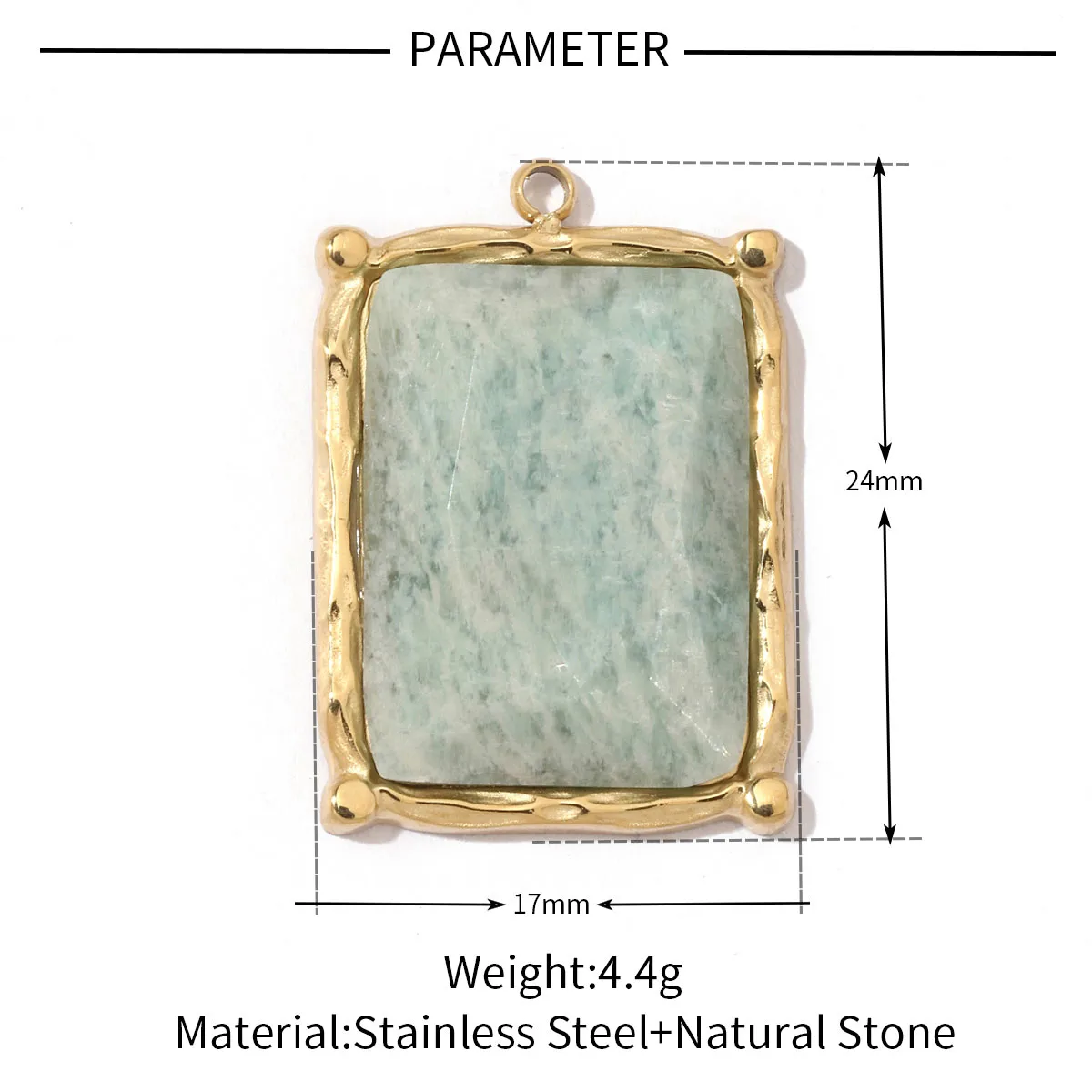 A Pack Of 3 24 * 22mm 201 Stainless Steel Natural Stone 18K Gold Plated Sector Square Polished Pendant display picture 21