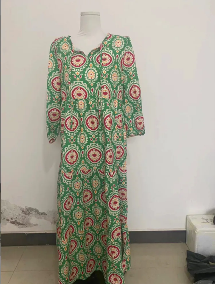 Women's Regular Dress Hawaiian V Neck Long Sleeve Argyle Midi Dress Holiday Beach Lawn display picture 10