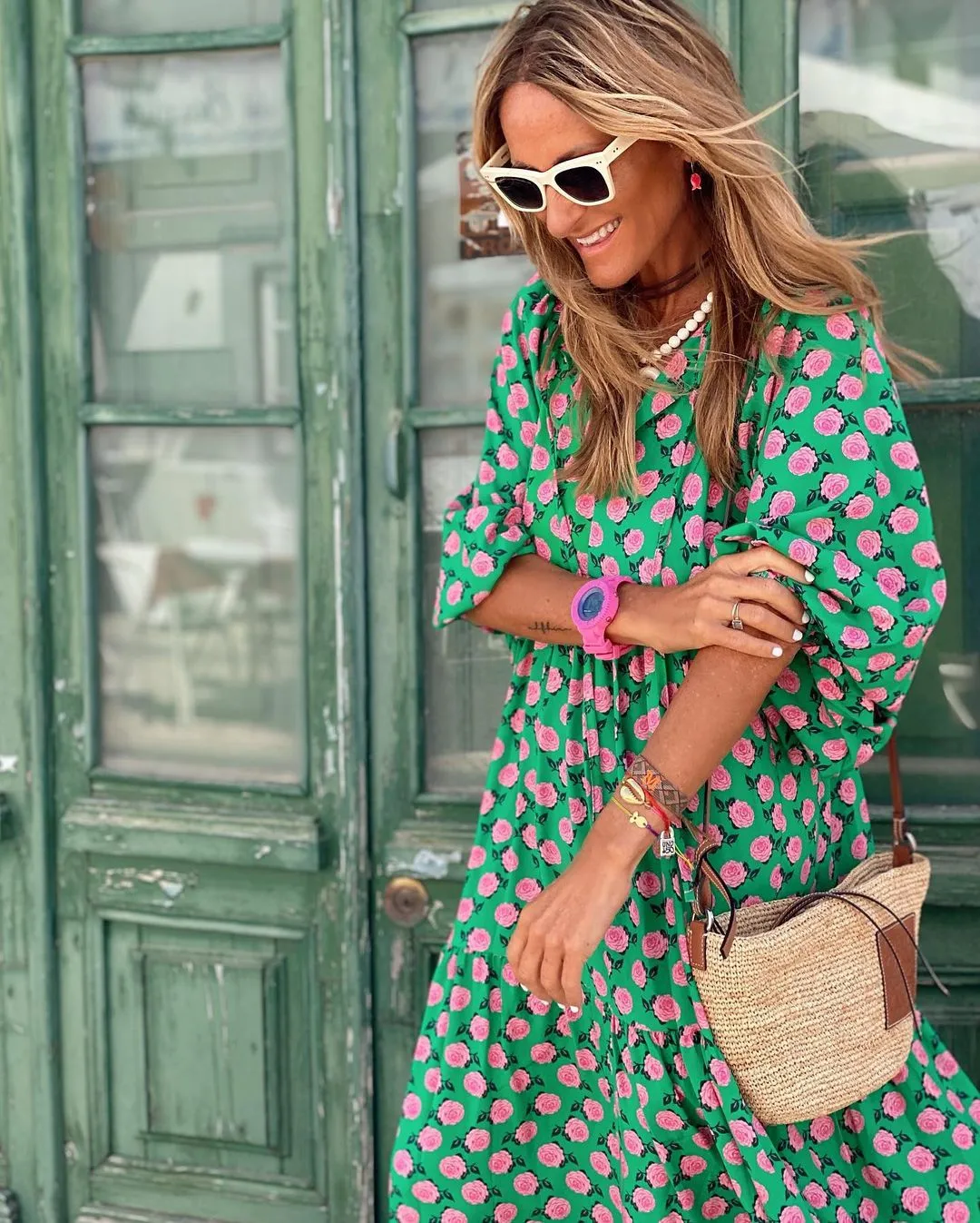 Women's Regular Dress Hawaiian V Neck Long Sleeve Argyle Midi Dress Holiday Beach Lawn display picture 26