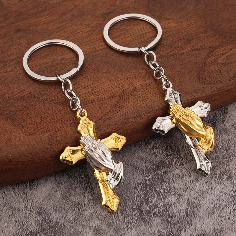 IG Style Retro Cross Hand Alloy Iron Polishing White Gold Plated Bag Pendant Keychain display picture 2