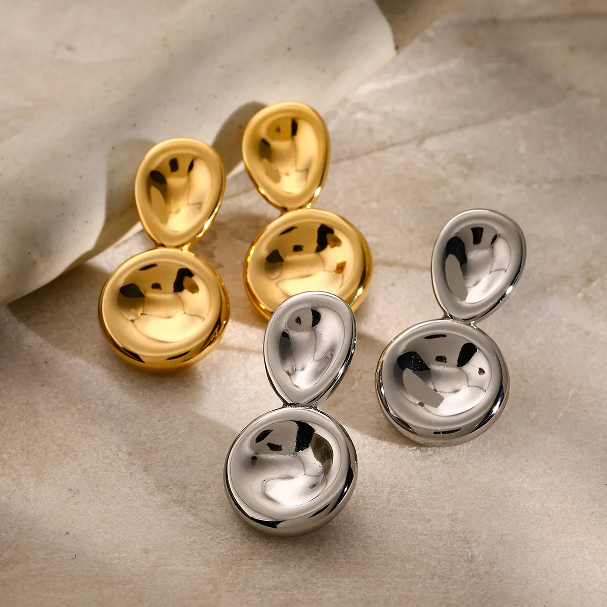 1 Pair IG Style Geometric Plating 304 Stainless Steel Titanium Steel 18K Gold Plated Earrings display picture 1