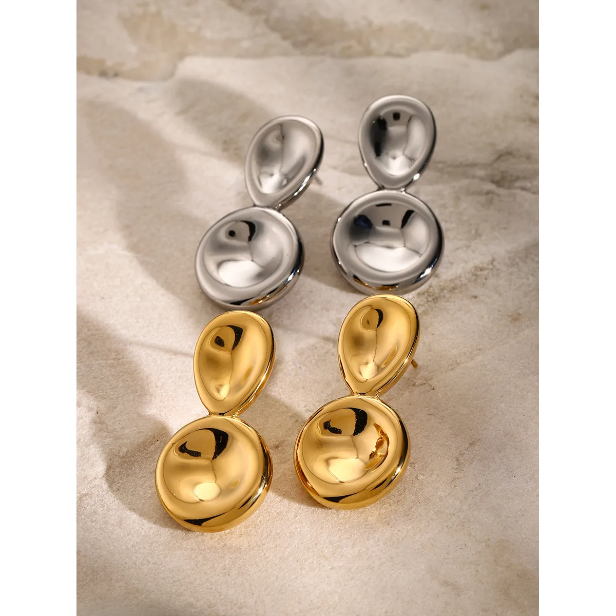 1 Pair IG Style Geometric Plating 304 Stainless Steel Titanium Steel 18K Gold Plated Earrings display picture 8