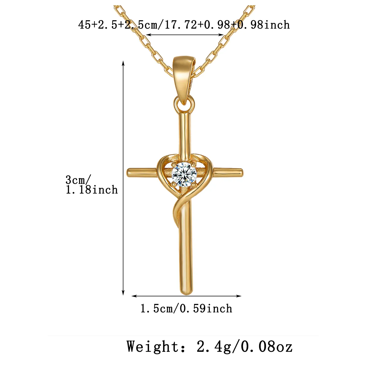 Sterling Silver White Gold Plated Gold Plated Simple Style Classic Style Inlay Cross Moissanite Pendant Necklace display picture 3