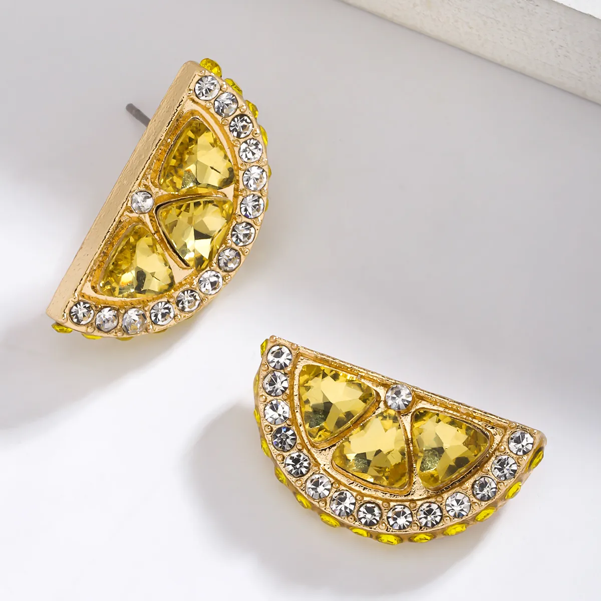 1 Pair IG Style Elegant Cute Lemon Cherry Polishing Inlay Zinc Alloy Rhinestones K Gold Plated Ear Studs display picture 2