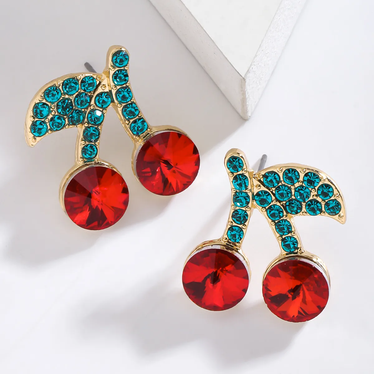 1 Pair IG Style Elegant Cute Lemon Cherry Polishing Inlay Zinc Alloy Rhinestones K Gold Plated Ear Studs display picture 1