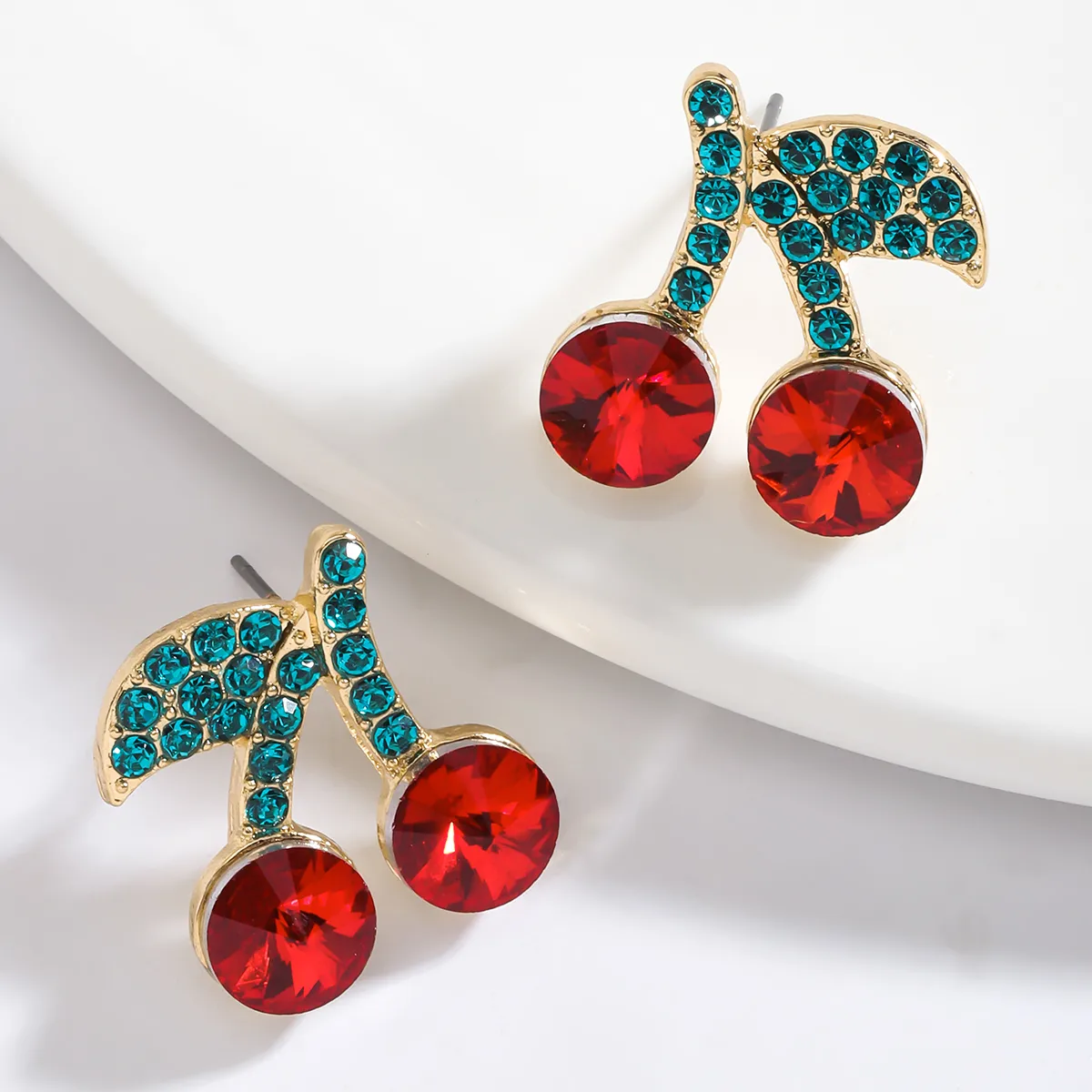 1 Pair IG Style Elegant Cute Lemon Cherry Polishing Inlay Zinc Alloy Rhinestones K Gold Plated Ear Studs display picture 9