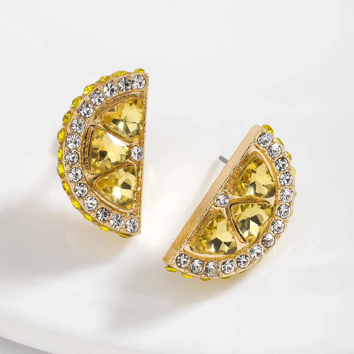 1 Pair IG Style Elegant Cute Lemon Cherry Polishing Inlay Zinc Alloy Rhinestones K Gold Plated Ear Studs display picture 11