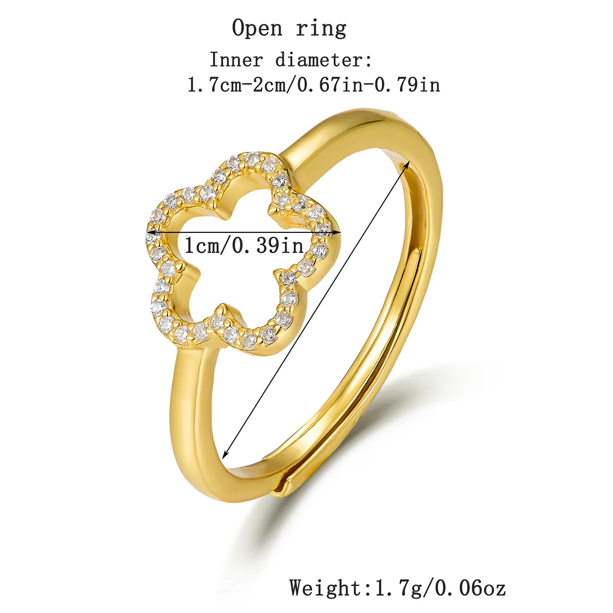 Sterling Silver Gold Plated Cute Sweet Inlay Flower Zircon Open Rings display picture 1