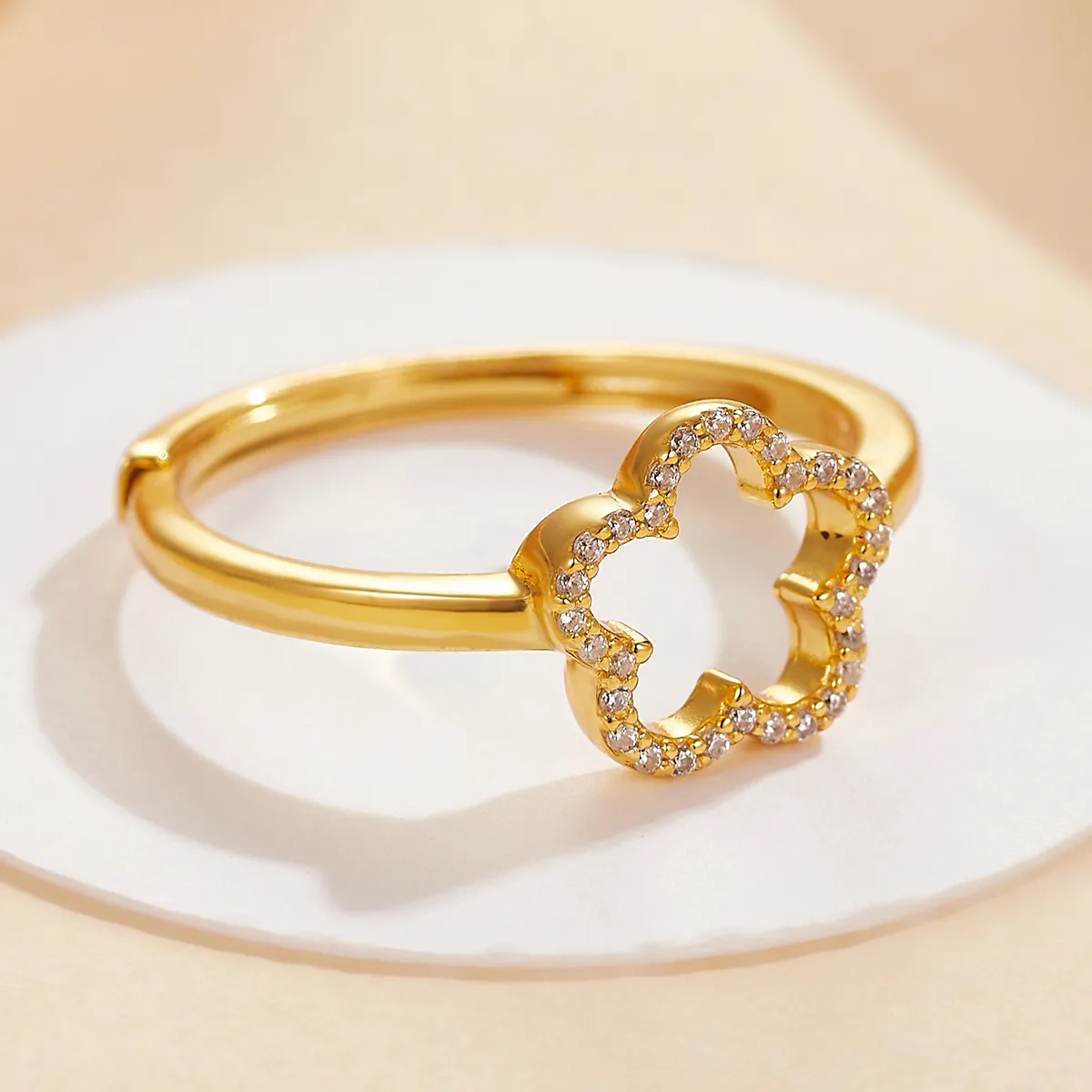 Sterling Silver Gold Plated Cute Sweet Inlay Flower Zircon Open Rings display picture 7
