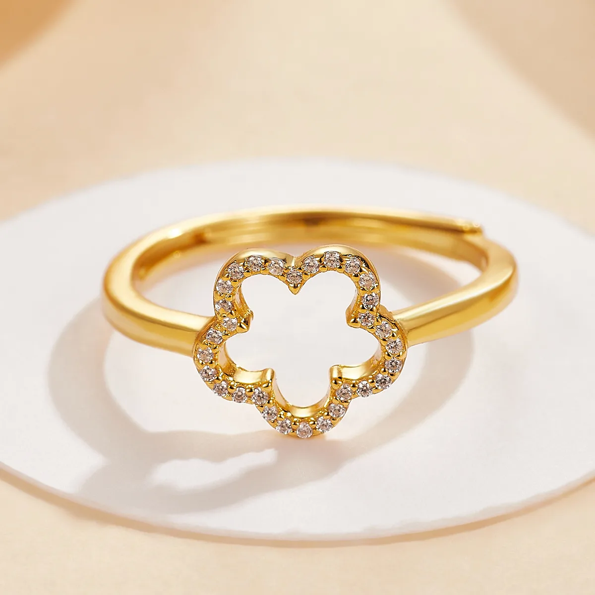Sterling Silver Gold Plated Cute Sweet Inlay Flower Zircon Open Rings display picture 6