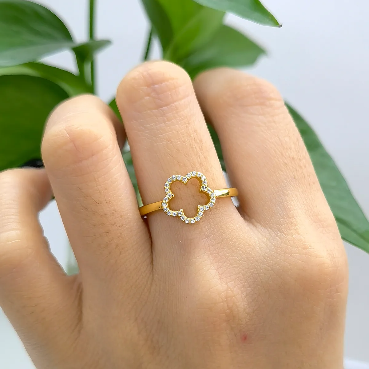 Sterling Silver Gold Plated Cute Sweet Inlay Flower Zircon Open Rings display picture 3