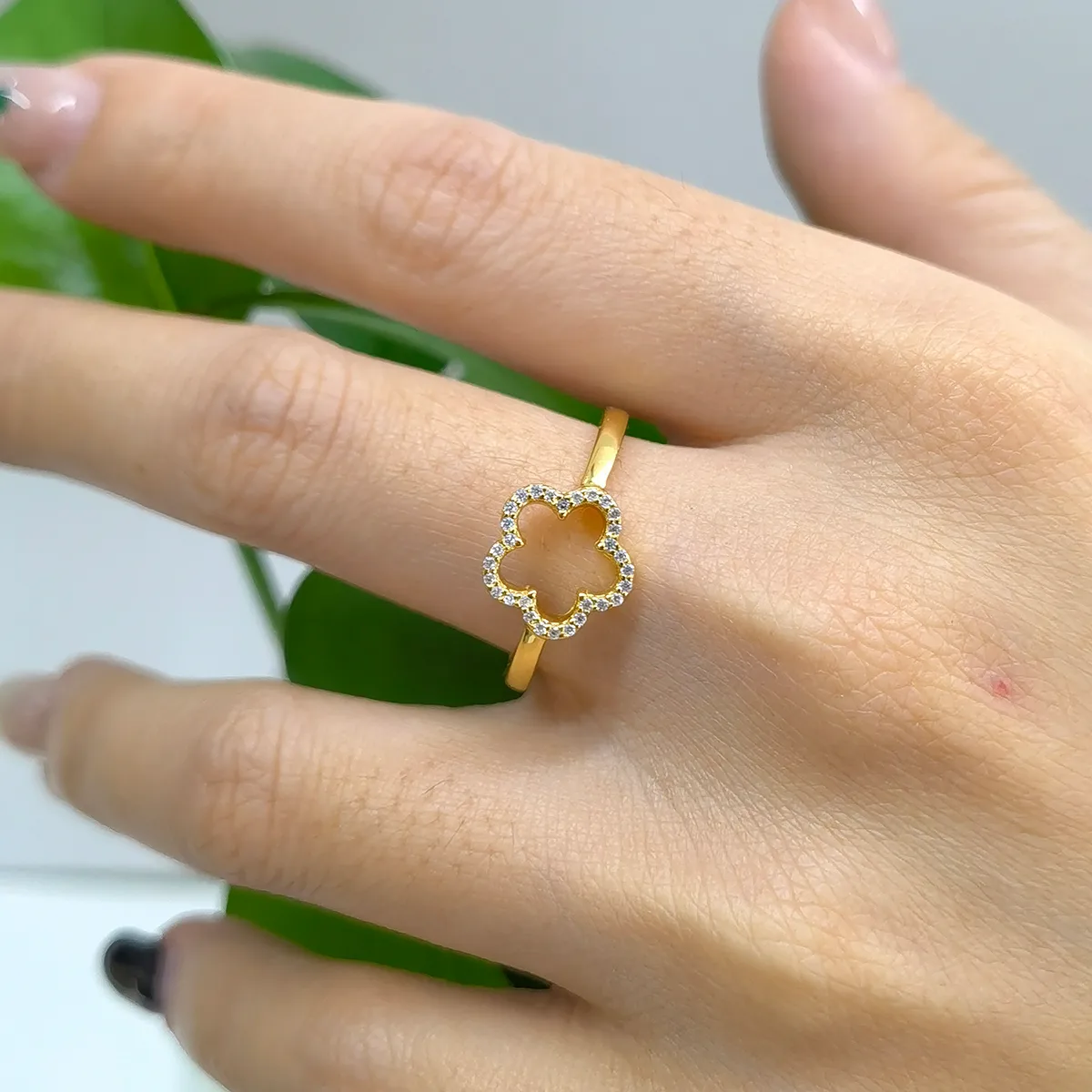 Sterling Silver Gold Plated Cute Sweet Inlay Flower Zircon Open Rings display picture 2
