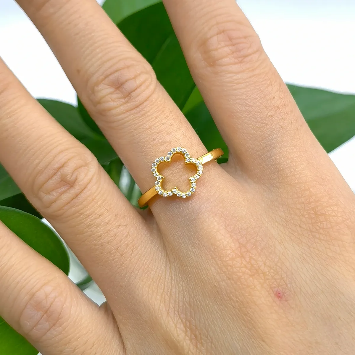 Sterling Silver Gold Plated Cute Sweet Inlay Flower Zircon Open Rings display picture 4