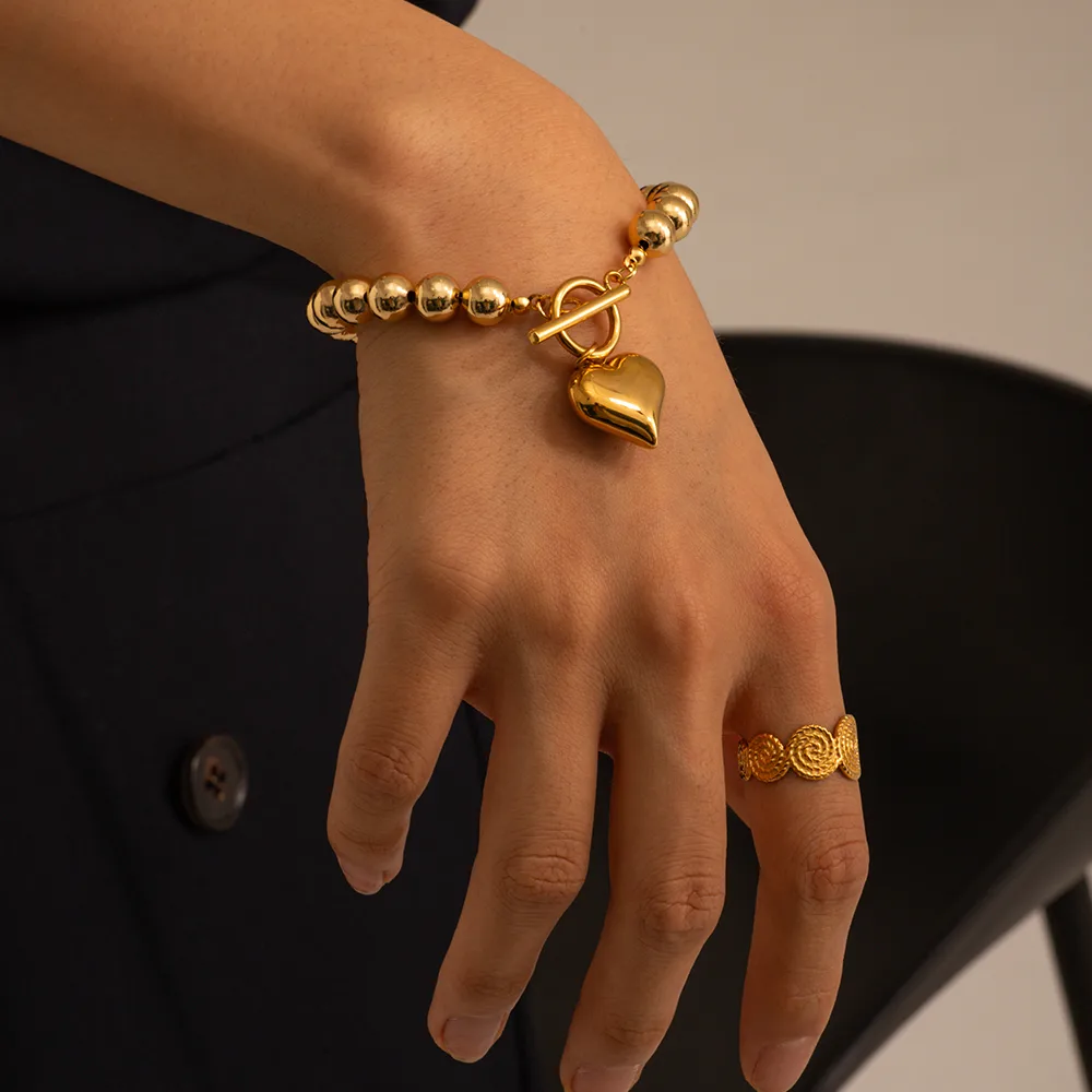 304 Stainless Steel Rope 18K Gold Plated IG Style Casual Heart Shape Bracelets Earrings Necklace display picture 8