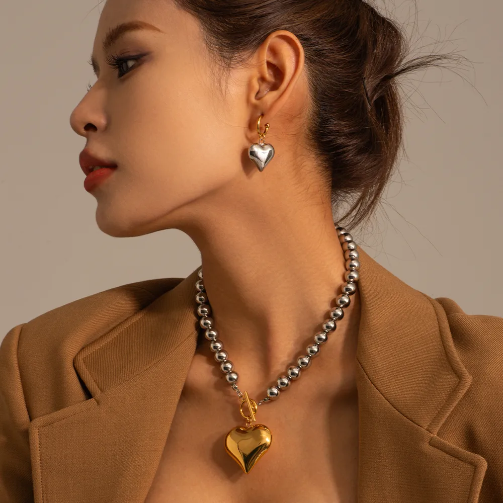 304 Stainless Steel Rope 18K Gold Plated IG Style Casual Heart Shape Bracelets Earrings Necklace display picture 11