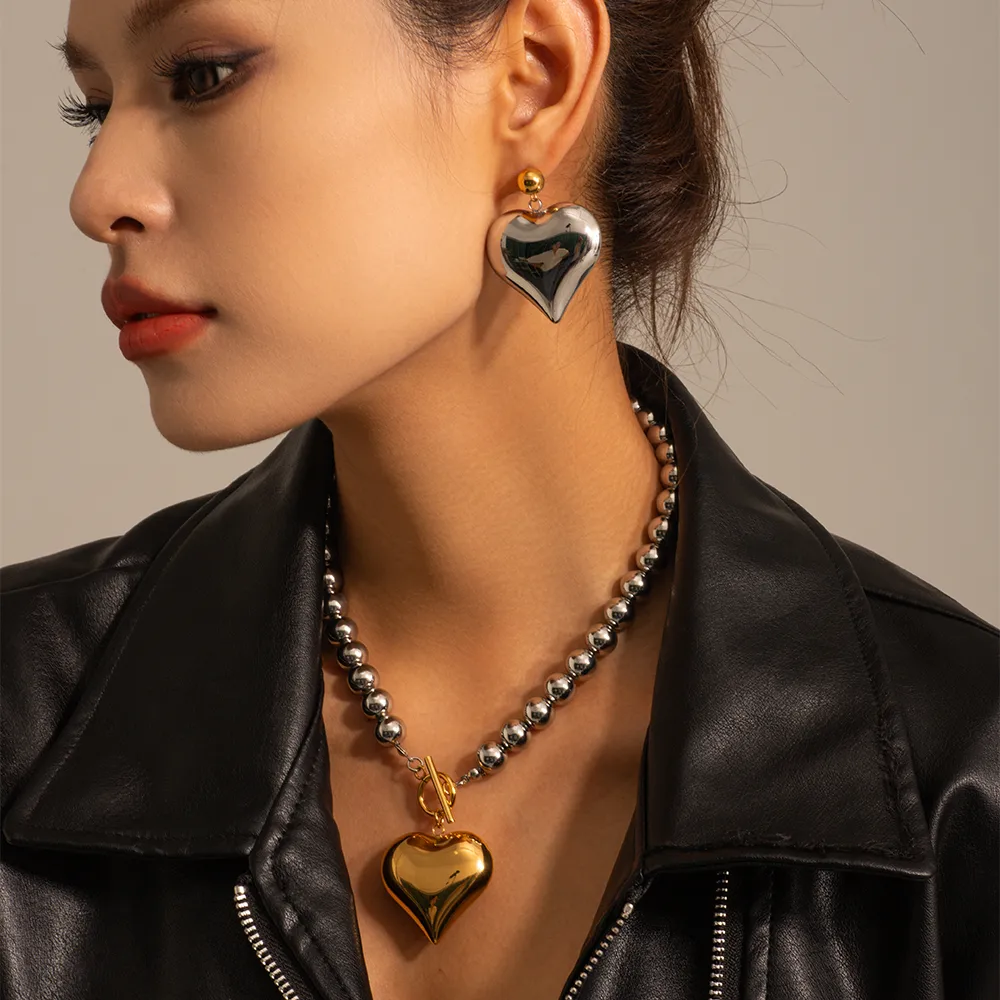 304 Stainless Steel Rope 18K Gold Plated IG Style Casual Heart Shape Bracelets Earrings Necklace display picture 9