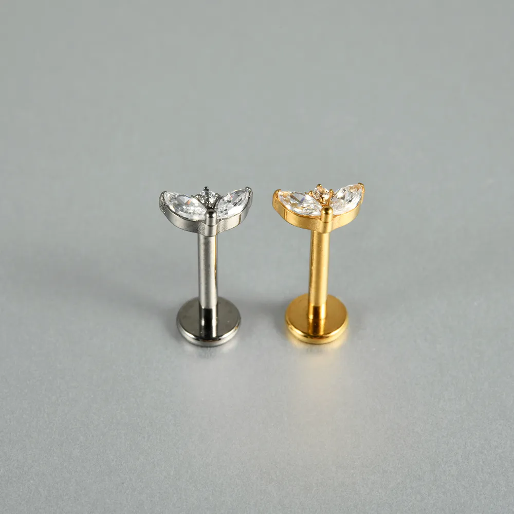 1 Piece Lip Rings Casual Vacation Simple Style Sword Crown Pure Titanium Inlay Zircon 18K Gold Plated Lip Rings display picture 6