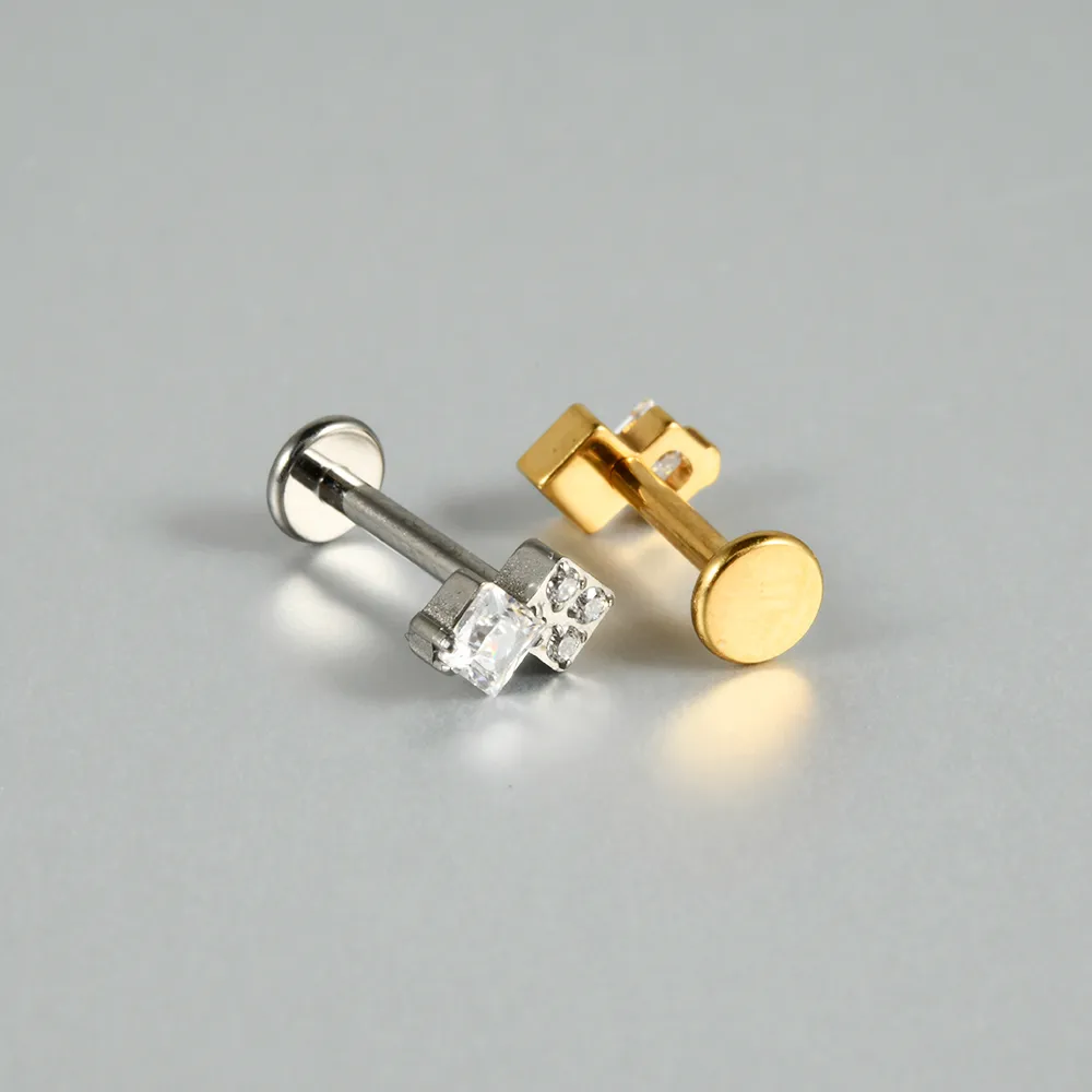 1 Piece Lip Rings Casual Vacation Simple Style Sword Crown Pure Titanium Inlay Zircon 18K Gold Plated Lip Rings display picture 2