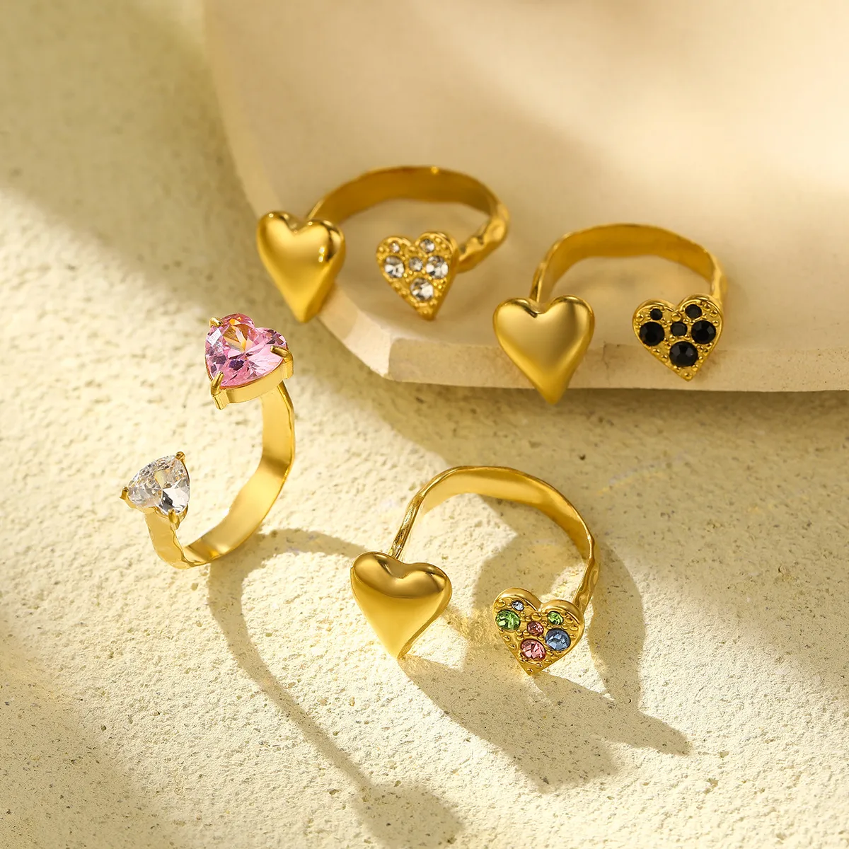 Classic Style Heart Shape 304 Stainless Steel Women's Adjustable Ring Charm Rings Open Rings display picture 7