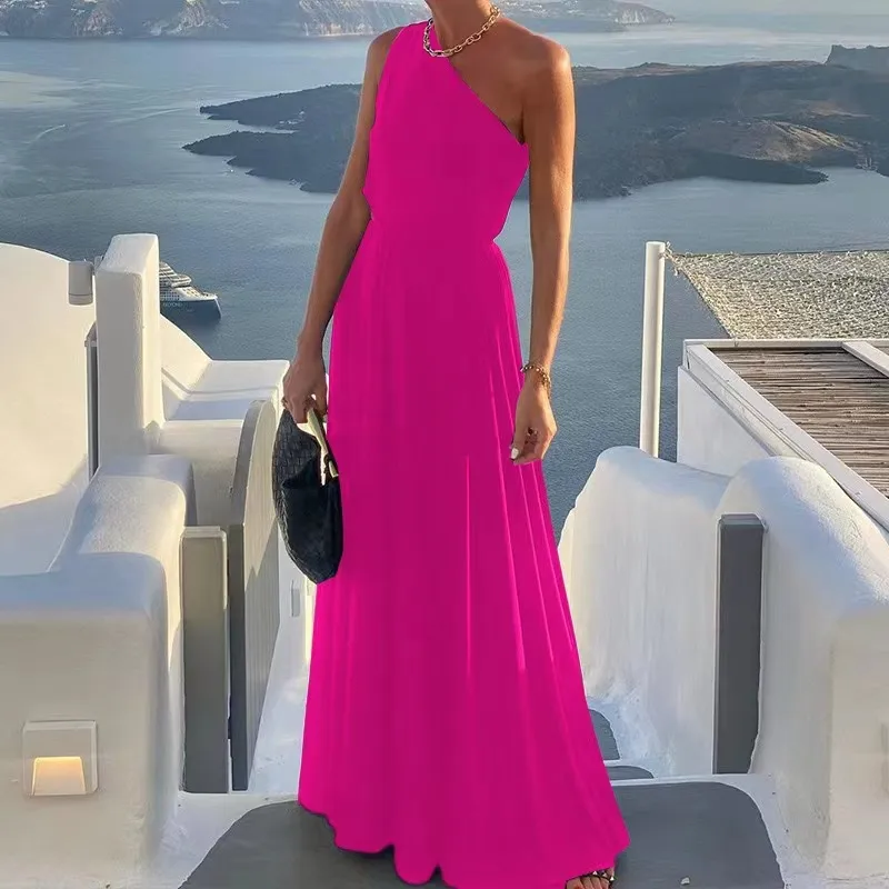 Women's Party Dress Elegant Oblique Collar Sleeveless Solid Color Maxi Long Dress Business Wedding Party display picture 2