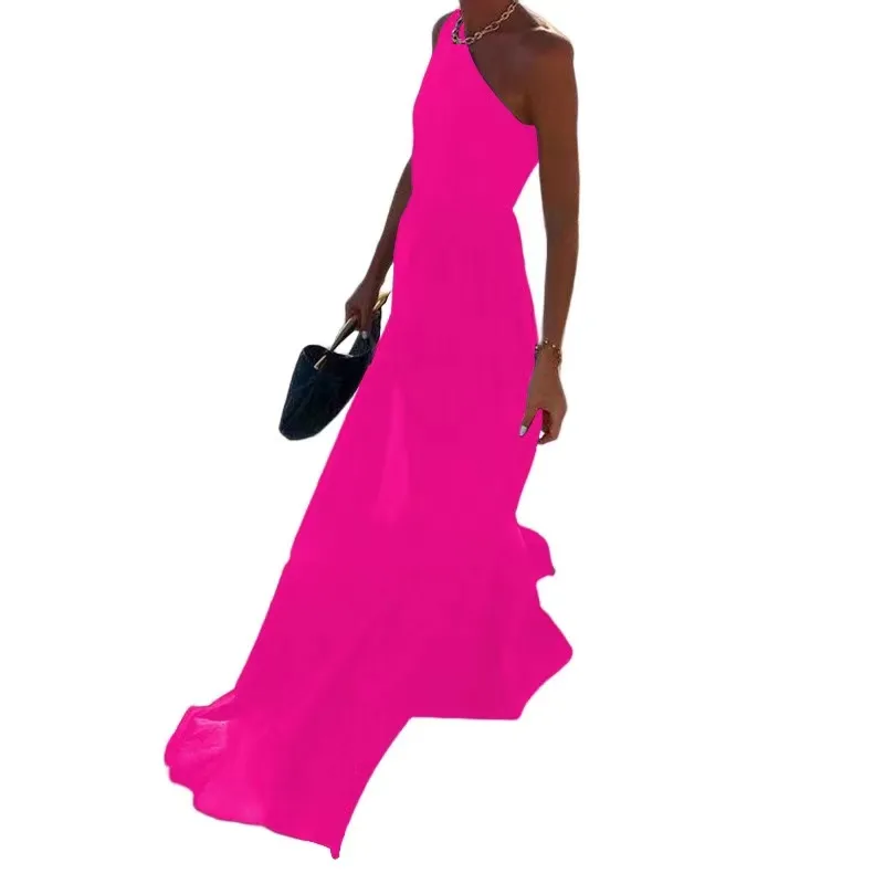 Women's Party Dress Elegant Oblique Collar Sleeveless Solid Color Maxi Long Dress Business Wedding Party display picture 4
