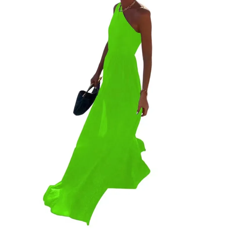 Women's Party Dress Elegant Oblique Collar Sleeveless Solid Color Maxi Long Dress Business Wedding Party display picture 6