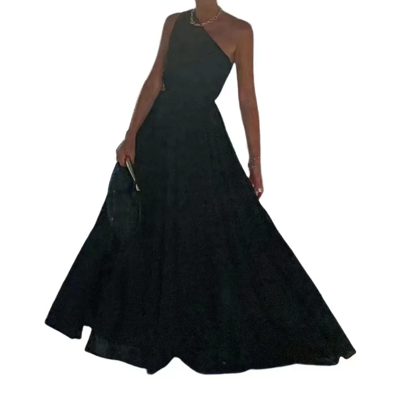 Women's Party Dress Elegant Oblique Collar Sleeveless Solid Color Maxi Long Dress Business Wedding Party display picture 5