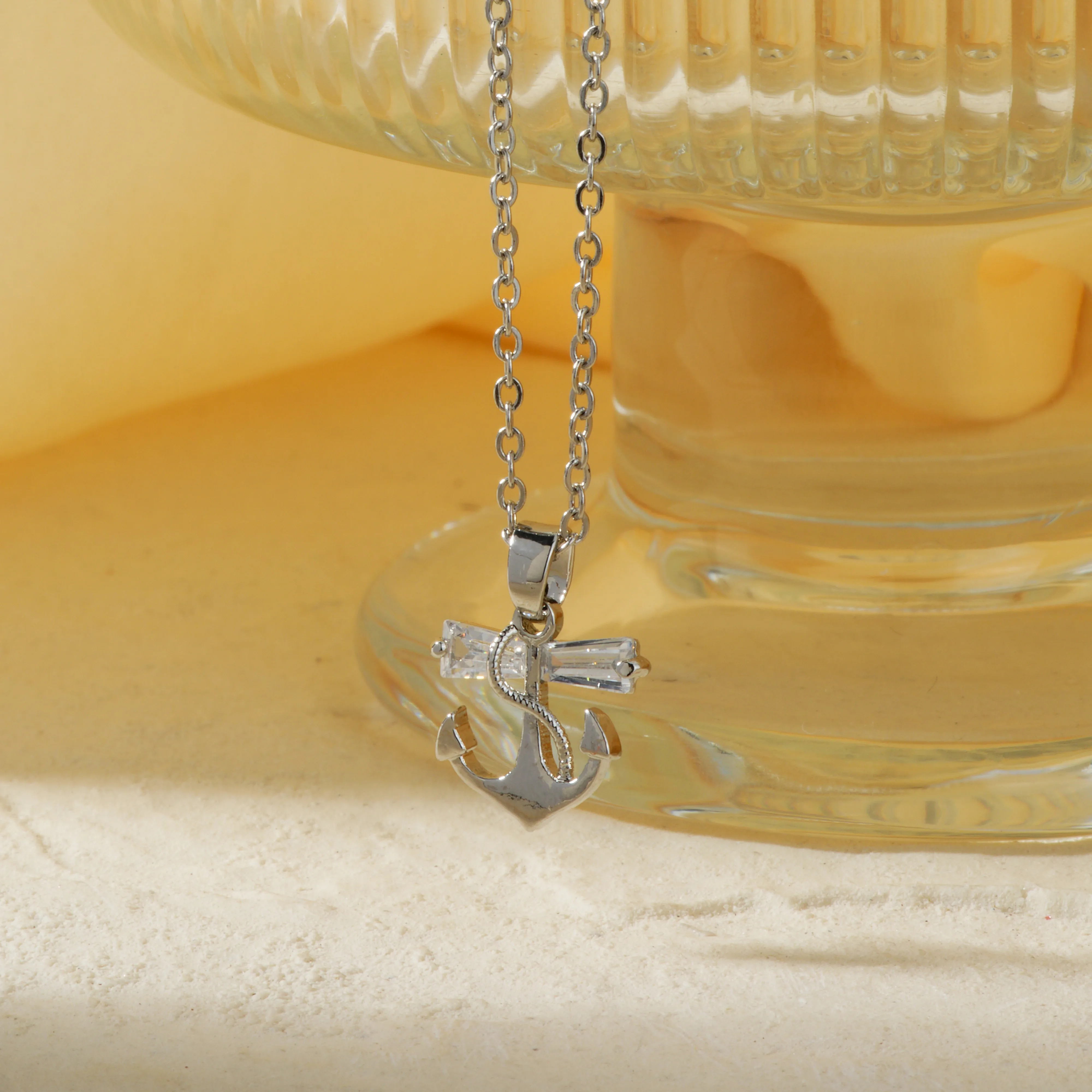 Modern Style Classic Style Anchor Flower 304 Stainless Steel Copper Three-dimensional Inlay Zircon Rhodium Plated Women's Pendant Necklace display picture 1