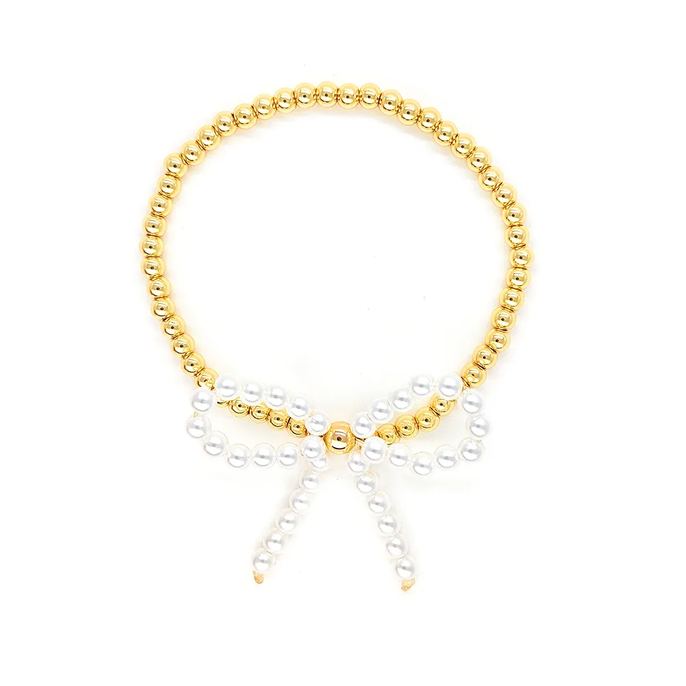 Simple Style Classic Style Bow Knot Imitation Pearl Copper Wholesale Bracelets display picture 1