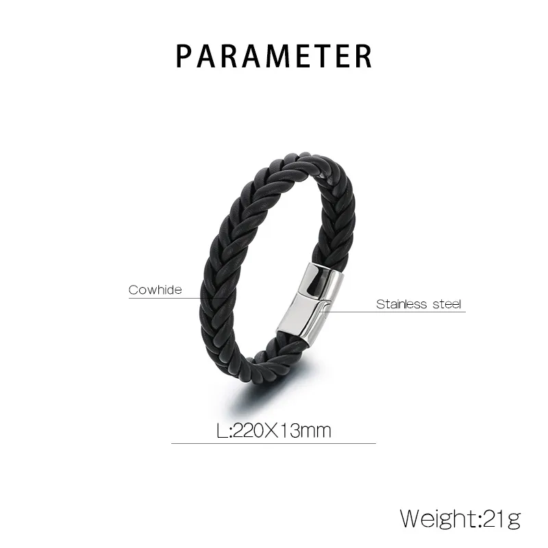 Casual Simple Style Solid Color 304 Stainless Steel Cowhide Leather Braid Men's Bangle display picture 1