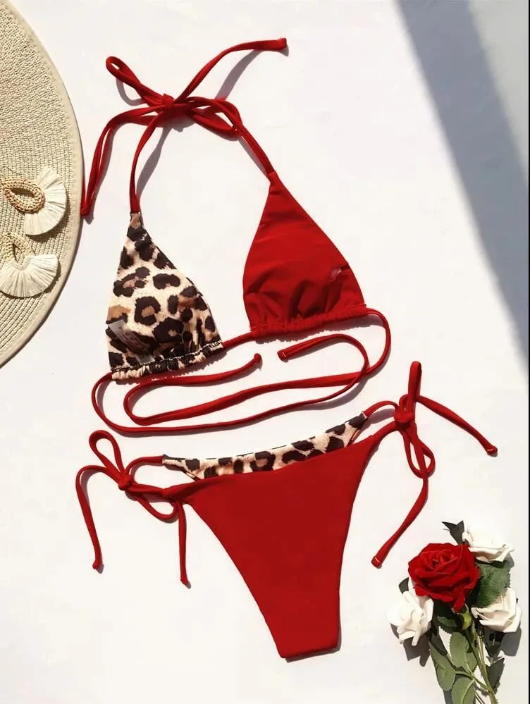 Women's Leopard Straps 2 Pieces Set Bikinis Swimwear display picture 4