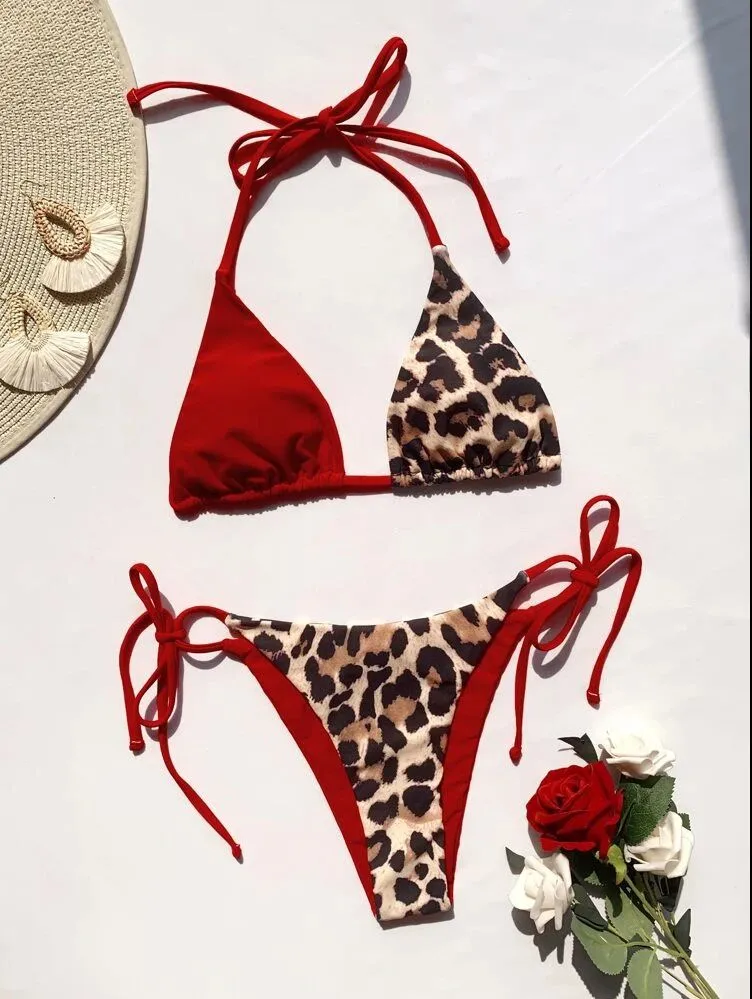 Women's Leopard Straps 2 Pieces Set Bikinis Swimwear display picture 7